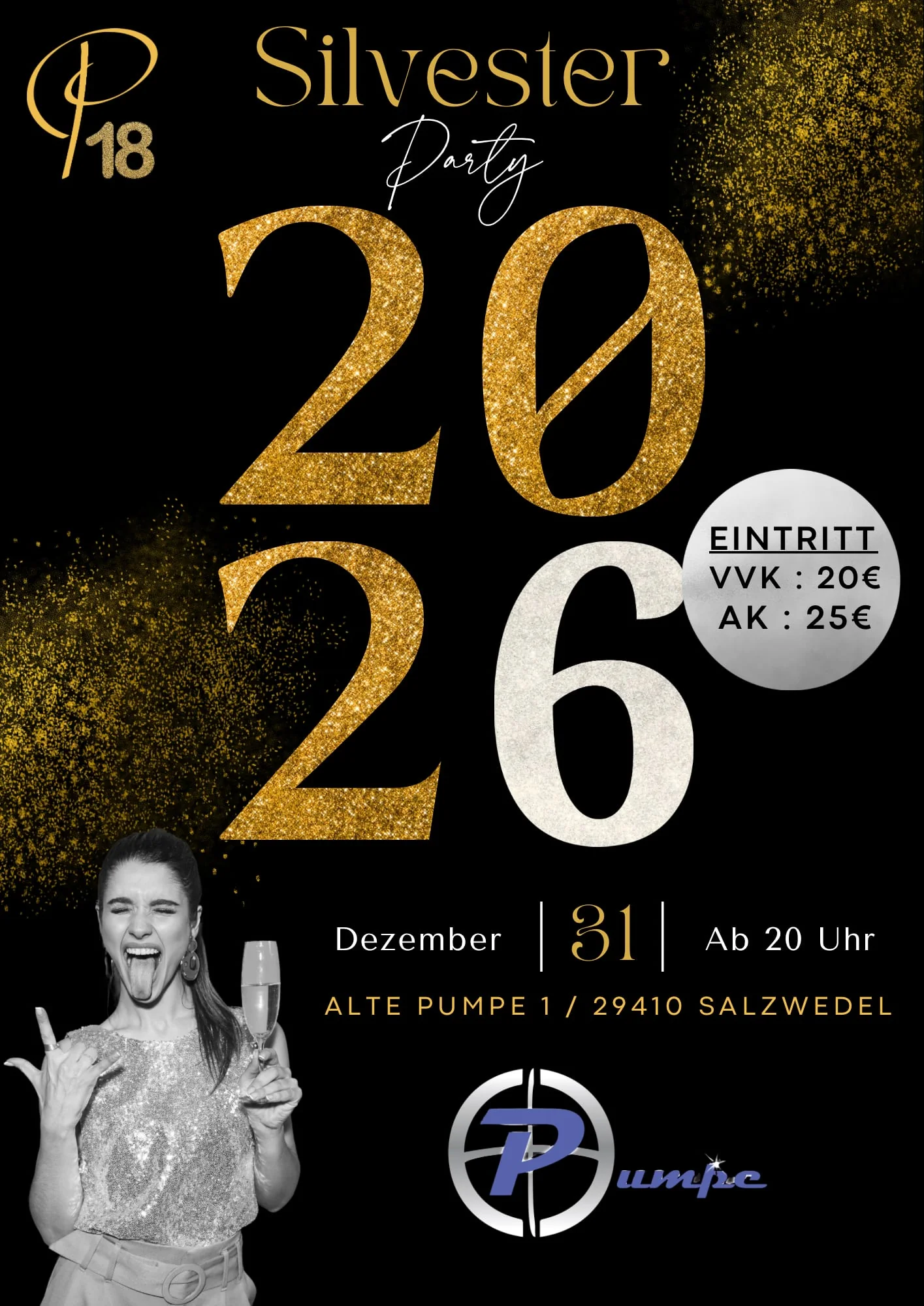 Veranstaltungsflyer Silvester Party am 31. Dezember 2026